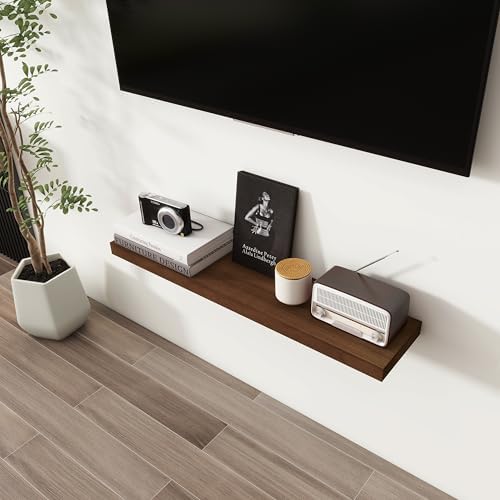 Axeman Floating Shelves, 8 Inch Deep Modern Solid Wood Wall Shelves for Storage, Wall Mounted Display Shelving with Invisible Heavy-Duty Metal Bracket, 36" W x 8" D x 1.57" H, Walnut Finish - Image 6