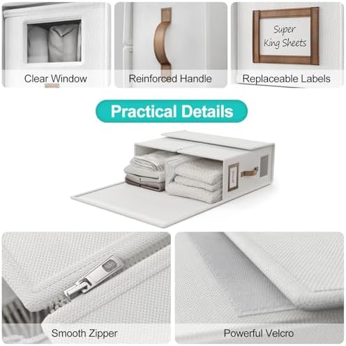4 Pack Bed Sheets Organizers And Storage,Sheets Set Folder Keeper with Handle,Foldable Bedding Storage Box For Linen Closet,Duvet Cover(Cal King Size-5.2 Gal,White) - Image 5
