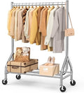 EAGMAK Heavy Duty Clothes Rack Load 420 LBS, Rolling Garment Rack with Lockable Wheels, Standing Metal Clothing Rack with Shelves, Portable Wardrobe Sturdy Coat Rack for Hanging Clothes (Silver) by EAGMAK