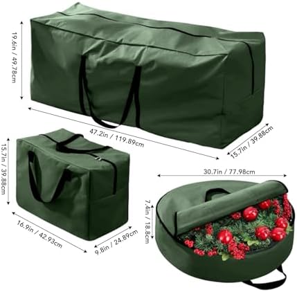 Christmas Tree Storage Bag Set 3pcs Artificial Xmas Tree Storage Bags for 7.5FT with Oxford Cloth Removable Design Convenient Carry Handles (Green) - Image 3