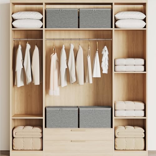 Clothes Storage Bins with Sturdy Frames, Foldable Fabric Clothing Organizer Box for Moving, Sweater Storage Cube with Lids and Zipper, Linen Closet Storage Bags for Blankets, Clothes, Sheet - Image 6