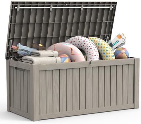 Outdoor Large Storage Cabinet Deck box, 150 Gallons Waterproof Heavy Duty Deck Box, Lockable Patio Storage box for Garden Tools, Lawn Mower, Bike, Trash Cans, Pool Supplies by TreillageTale