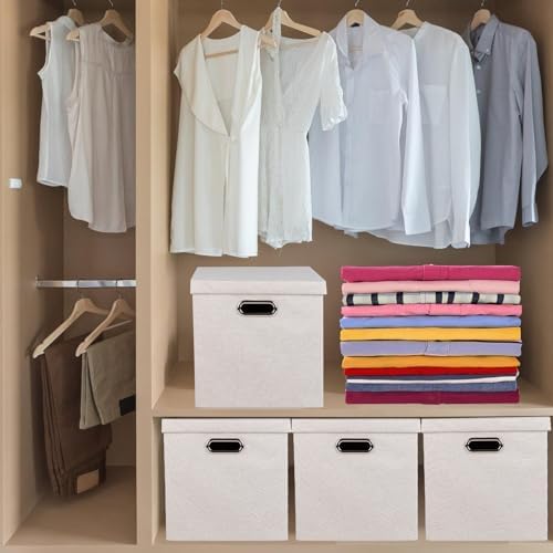Storage Bins with Lids, Collapsible Linen Fabric Boxes Organizer Containers with Lid Foldable Storage Box Basket for Closet, Shelves, Home, Office, 12 x 12 x 12.4 Inch, 4 Pack, Beige - Image 7