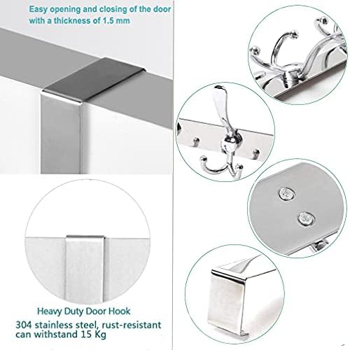 LYLIN Over The Door Hook, TEKI 5 Tri Hooks for 1.6” Thick Door, Over The Door Hook Hanger, Heavy Duty Over Door Rack for Hanging Coats Clothes Hats Robes Towels (Silver, 1.6”) - Image 3