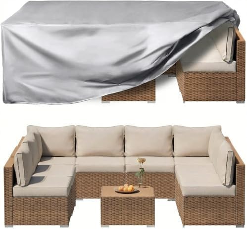 UPGRADE Outdoor Furniture Covers, Custom Size 64"(L) x 48"(W) x 28"(H) Rectangular Patio Table and Chair Waterproof Covers, Heavy Duty 420D, Silver by UPGRADE