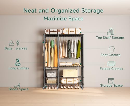 5 Tiers Wheel Portable Heavy Duty Garment Rack - Image 3