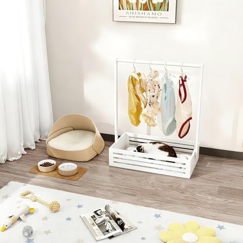 BAMBOOHOMIE Baby Clothing Rack for Toddler, Pets Clothes Rack with Storage Box & Adjustable Hanging Rod for Dogs/Cats, Baby Shower Clothes Closet Rack with Handle for Nursery Room (White, Baby) - Image 4