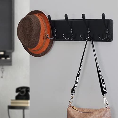 Dseap Coat Rack Wall Mounted - 5 Tri Hooks, Heavy Duty, Wooden Wall Coat Hanger Coat Hook for Clothes Hat Jacket Clothing, Black, Pack of 2 - Image 3