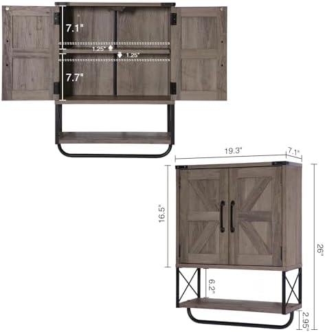 RUSTOWN Farmhouse Medicine Cabinet with 2 Barn Door & Towel Bar Rack - Image 3