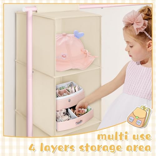 Univivi Kids Clothing Rack with Hanging Organizer, 43 Inch, Pink and Beige - Image 4