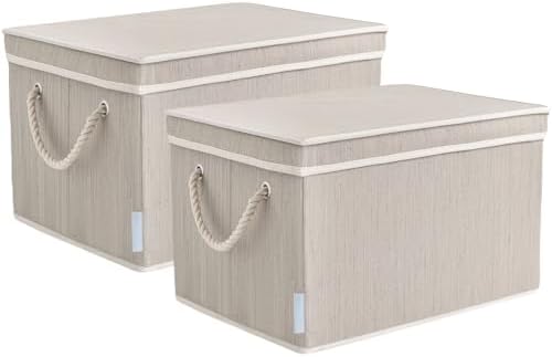 2 Pack Large Storage Baskets for Shelves | Fabric Closet Organizers and Storage Bins with Lids Home Organization | Decorative Collapsible Baskets for Organizing Clothes 16.3"x 12"x 10.24" - Image 3