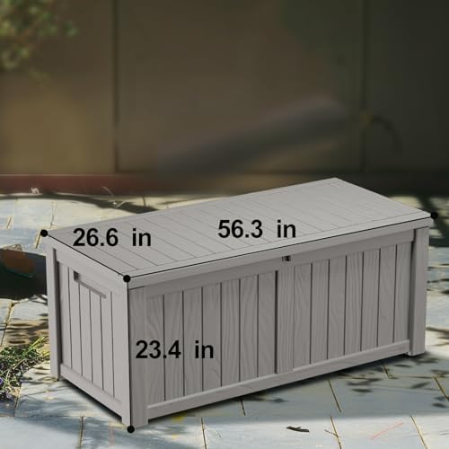 Vixzen 121 Gallon Resin Deck Box, Lockable Outdoor Storage Box for Patio Cushions Storage Furniture,Garden Tools, Pool Supplies, Weatherproof and UV Resistant- Grey - Image 2