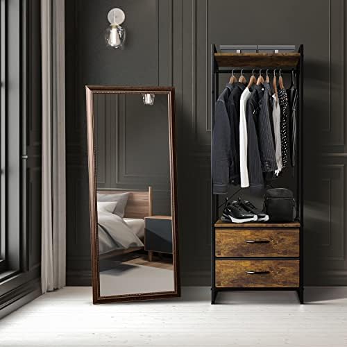 Sorbus Tall Clothing Rack with Drawers, Wood Top (Rustic) - Image 2
