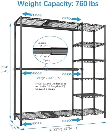 VIPEK X2 Expandable Clothes Rack Portable Closet Organizer System Black - Image 5