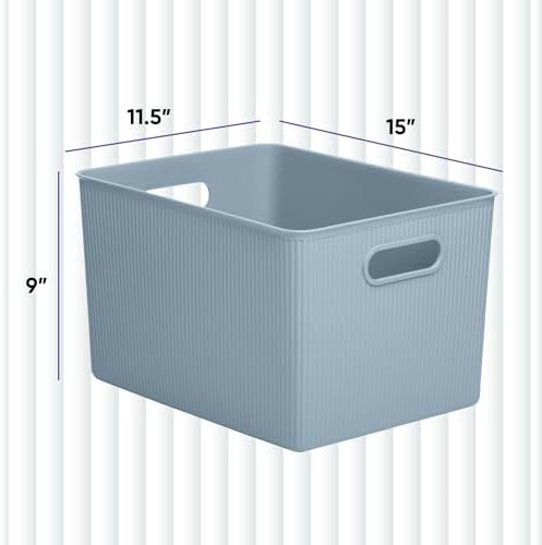 Superio Decorative Plastic Basket Open Home Storage Bins Organizer Baskets, X-Large Blue (8 Pack) Container Boxes for Organizing Closet Storage Bins for Shelves Drawer Shelf 22 Liter/23 Quart - Image 2