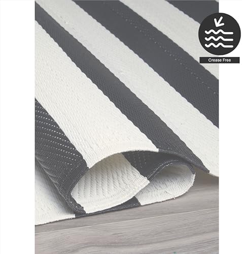FH Home Outdoor Rug - Waterproof, Fade Resistant, Crease-Free - Premium Recycled Plastic - Geometric - Patio, Porch, Deck, Balcony - Brittany Stripe - Gray & White - 5 x 8 ft - Image 6