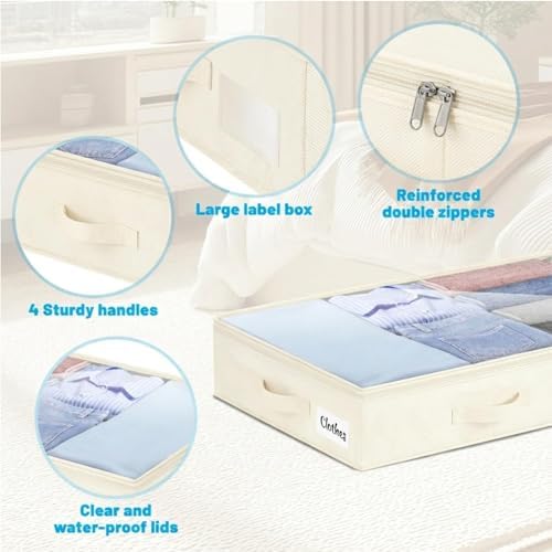 4 Inch Low Profile Under Bed Storage Drawer 4 Pack, Lightweight Underbed Clothes Storage Container Bins With NO STURCTURE, Shallow Storage Bag for Dorm & Home, With Clear Lids & Water-Resistant Fabric - Image 6