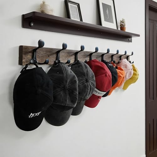 WEBI Coat Rack Wall Mount,36" Solid Wood Coat Hooks Wall Mounted Coat Hanger,16" Hole to Hole,Heavy Duty Hook Rack Rail,6 Triple Hooks for Hanging Coats,Jacket,Clothes,Hat,Backpack,Weathered Brown - Image 3
