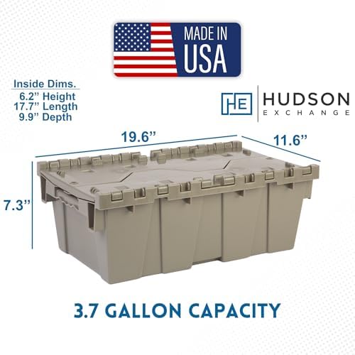 HE HUDSON EXCHANGE 19.6x11.6x7.3” (5 Pack, 3.7 Gallon) Tote with Attached Lid, Gray/Brown - Image 2
