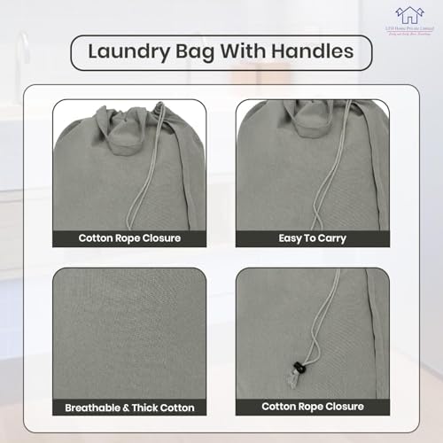 LFH Home Cotton Rich Large Laundry Bag with Handle, Heavy Duty Drawstring Closure Washable Laundry Bags, School Travel, Home, Hotel, College Dorm, Organizer Sack, Toys Clothes 20x30 (Pack 2)-Grey - Image 3
