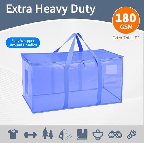 16 Pack-Extra Large Heavy Duty Moving Bags - Waterproof Storage Totes with Handles & Zippers, Foldable for College Dorm, Storage (Blue) - Image 3