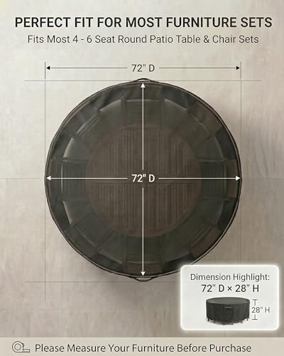 Round Outdoor Patio Furniture Cover, Heavy Duty 600D Waterproof Cover for Table & Chair Set or Sofa Set Covers, Windproof,UV Resistant, All-Season for Backyard,Deck,Garden,72" L x 72" W x 28" H,Black - Image 3
