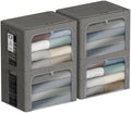4 Pack Clothes Storage Bins with Metal Frame - 22L Stackable Storage Box with Lid，Foldable Storage Container Organizer for Clothes，Linen Fabric Storage Box with Clear Window＆Zippers＆Handles by Chizjox