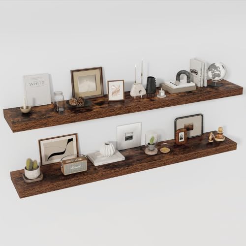 Acovy 72 Inch Floating Shelves, 12" Deep Floating Shelf Wall Mounted, 72" Wall Shelves, Rustic Deep Bookshelf, Extra Deeper & Thicker Display Shelves for Bedroom, Living Room, Set of 2 by Acovy