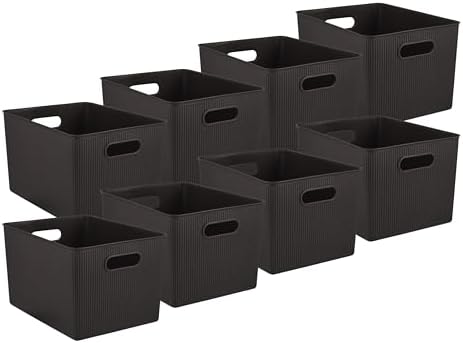 Superio Decorative Plastic Basket Open Home Storage Bins Organizer Baskets, X-Large Brown (8 Pack) Container Boxes for Organizing Closet Storage Bins for Shelves Drawer Shelf 22 Liter/23 Quart by Superio