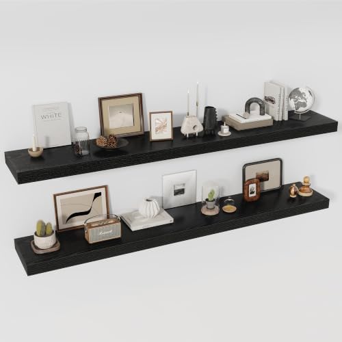 Acovy 72 Inch Floating Shelves, 12" Deep Floating Shelf Wall Mounted, 72" Wall Shelves, Rustic Deep Bookshelf, Extra Deeper & Thicker Display Shelves for Bedroom, Living Room, Set of 2 by Acovy