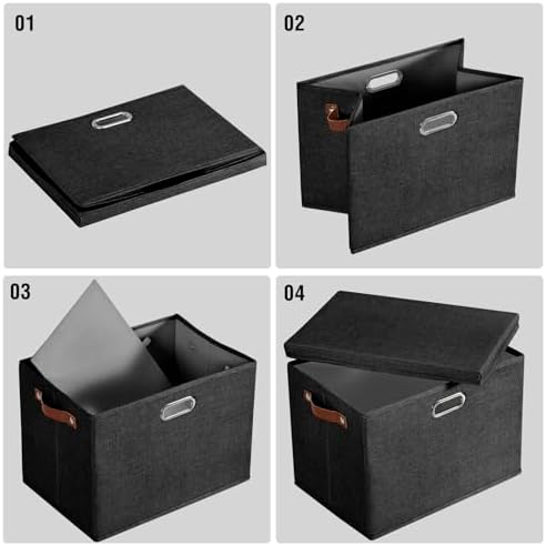 15" Fabric Storage Box with Lids, 3-Pack, Black - Image 6