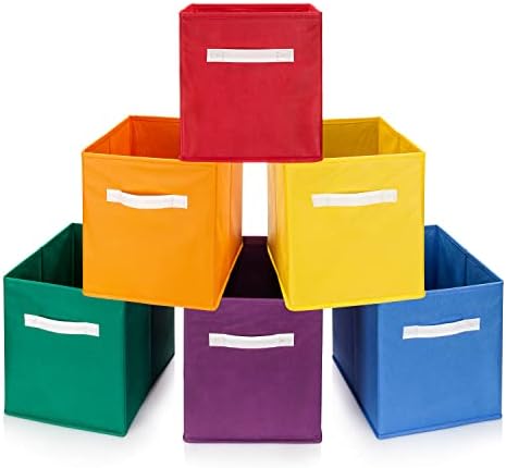 Rainbow Bins Organization Set of Six 10.5 X 10.5 Cube Storage Bins for Bedroom, Classroom, Playroom or Cube Organizer by Luv+Color