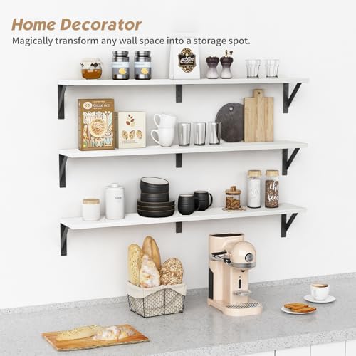 Forbena White Floating Book Shelves for Wall, 36 Inches Long Wall Shelves with Metal Brackets for Bedroom, Large Floating Bookshelf Bookshelves for Living Room Office Classroom (White Wood) - Image 2