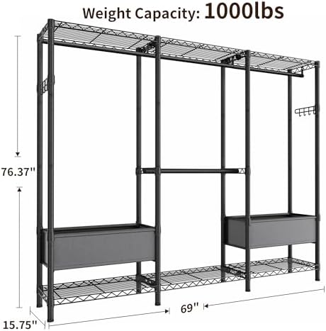 Golpart Heavy Duty Clothes Rack Metal Wardrobe with Adjustable Wire Shelves - Image 3