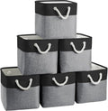 Fabric Storage Cubes 13 x 13, Collapsible Storage Bins for Shelf Baskets, Cube Storage Organizer Black Gray Bins with Cotton Handles,Foldable Storage Bin box,Cube Storage Bin 6 Pack by BOFUGA