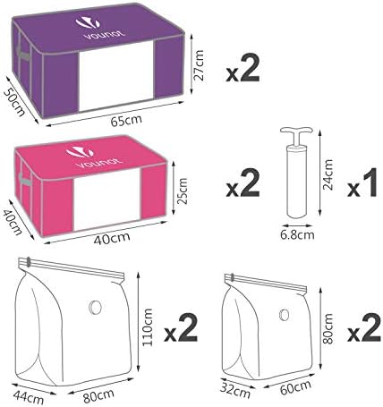 VOUNOT Set of 4 Vacuum Storage Bag Large Capacity XXL | 4 Vacuum Bags with 4 Storage Boxes | 2 Small Model 154L and 2 Large Models 484L | Compression Bag- Compression Box, Multi-Coloured - Image 2