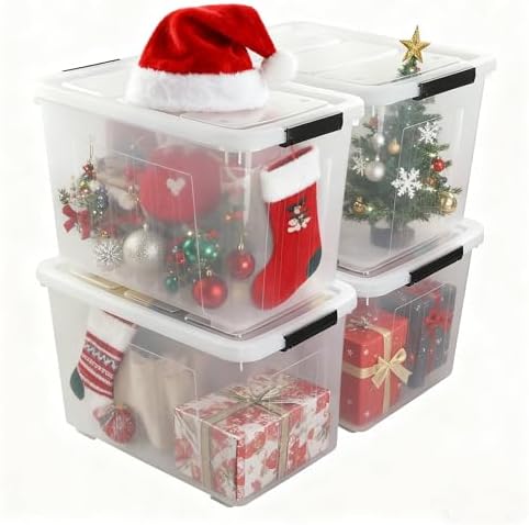Clear Large Storage Bins with Lids and Wheels, 70L, 4-Pack - Image 4