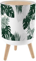 Trash Can with Lid Floral seamless green black white split leaf Philodendron plant vines Small Garbage Can with Legs Waste Bin Press Cover Wastebasket for Kitchen Bathroom Living Room 7L/1.8 Gallon by Unknown