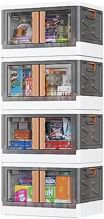 Storage Bins with Lids, Stackable Wheels & Folding Plastic Boxes 4 Set, Collapsible Containers for Closet Office Organizing, Clothes, Toys, Books, 52 Gallons, Titanium White by klonvs