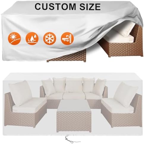 Patio Furniture Cover Rectangle 56"(L) x 44"(W) x 34"(H), Custom Heavy Duty 420D Waterproof Outdoor Cover with Drawstring & Buckles for Table Chair Garden, Silver by Cisvio