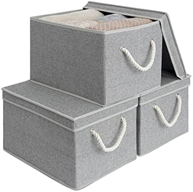 StorageWorks Storage Bins with Lids, Fabric Boxes for Closet, Gray by StorageWorks