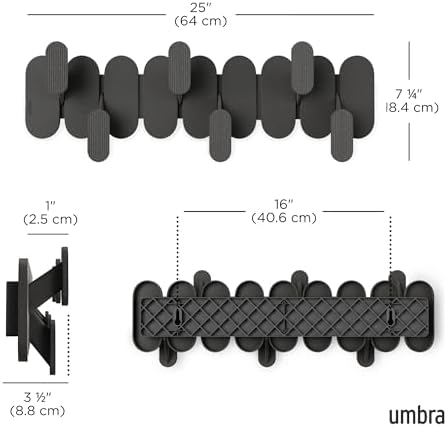 Umbra Tempo Wall Hooks, 6-Hook Coat Rack Wall Mount, Black - Image 3