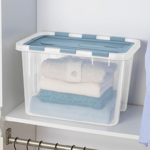 Sterilite 18 Pack Hinged Lid Storage Box, 30 Qt Plastic Container, Washed Blue - Home Organizer Tote for Storing Shoes, Crafts, Clothing, or Decor - Image 6