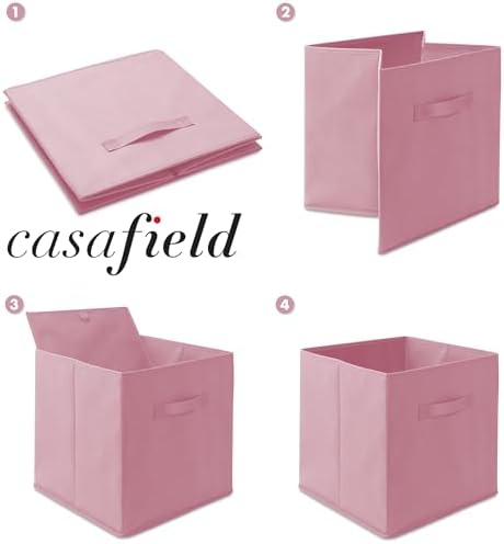 Casafield Set of 12 Collapsible Fabric Cube Storage Bins, Light Pink - 13" Foldable Cloth Baskets for Shelves, Cubby Organizers & More - Image 6