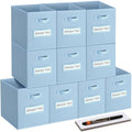 13x13x13 storage cube bins (Set of 10) Fabric storage cubes with 10 Labels Window Cards & a Pen, storage cubes 13x13, Collapsible 13 inch cube storage bins, Cubby Organizer Boxes, Pastel Blue by Artsdi