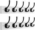 Dseap Wall Mounted Coat Rack: 16" Hole to Hole, Coat Hook Hanger with 5 Metal Hooks for Hanging Coats Towels Hats Clothes, White & Black, 2 Packs by Dseap