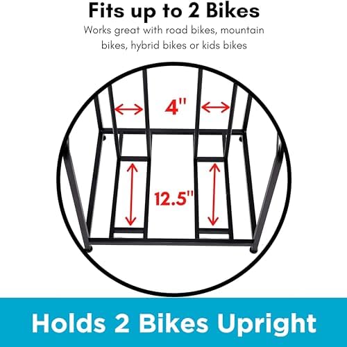 BIRDROCK HOME Bike Rack Garage Storage Floor Stand - Freestanding Organizer for Outdoor Yard - Upright Wall Mount for Scooters, Rakes, Motorcycles, Hoverboards, Gloves - Holds 2 Bicycle - Black - Image 7
