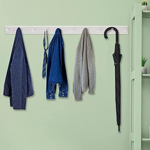 10 Hook Coat Rack Wall Mounted, Long 38 Inches Wooden Wall Coat Hanger with 10 Pegs, 16'' Hole to Hole Wall Coat Hooks for Hanging Towels, Hats, Backpacks, Clothing, Caps (White - Image 7
