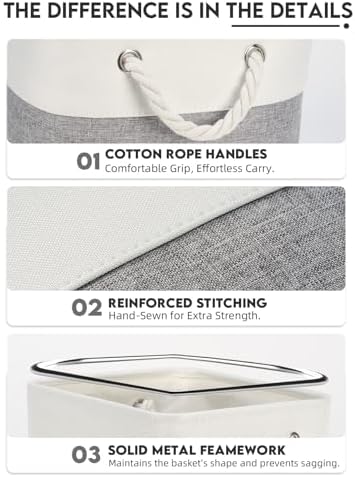 Temary 11 Inch Cube Storage Bins - 6 Pack Foldable Fabric Storage Baskets with Soft Rope Handles, Sturdy Organizer Cubes with Metal Frame for Shelves, Closet, Office & Home Organization (White&Grey) - Image 3