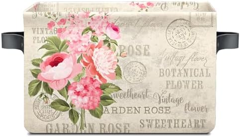 Vintage Rose Floral Foldable Baskets Storage Bins with Handles, Decorative Cloth Organizer Storage Boxes 2 sets by Unknown